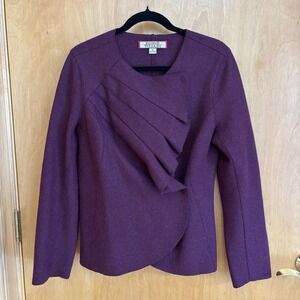 Beyond Threads Malbec Pleated Serena Peruvian‎ Alpaca Wool Sweater Jacket Small